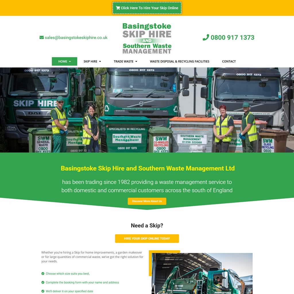 Screenshot of the Basingstoke Skip Hire website