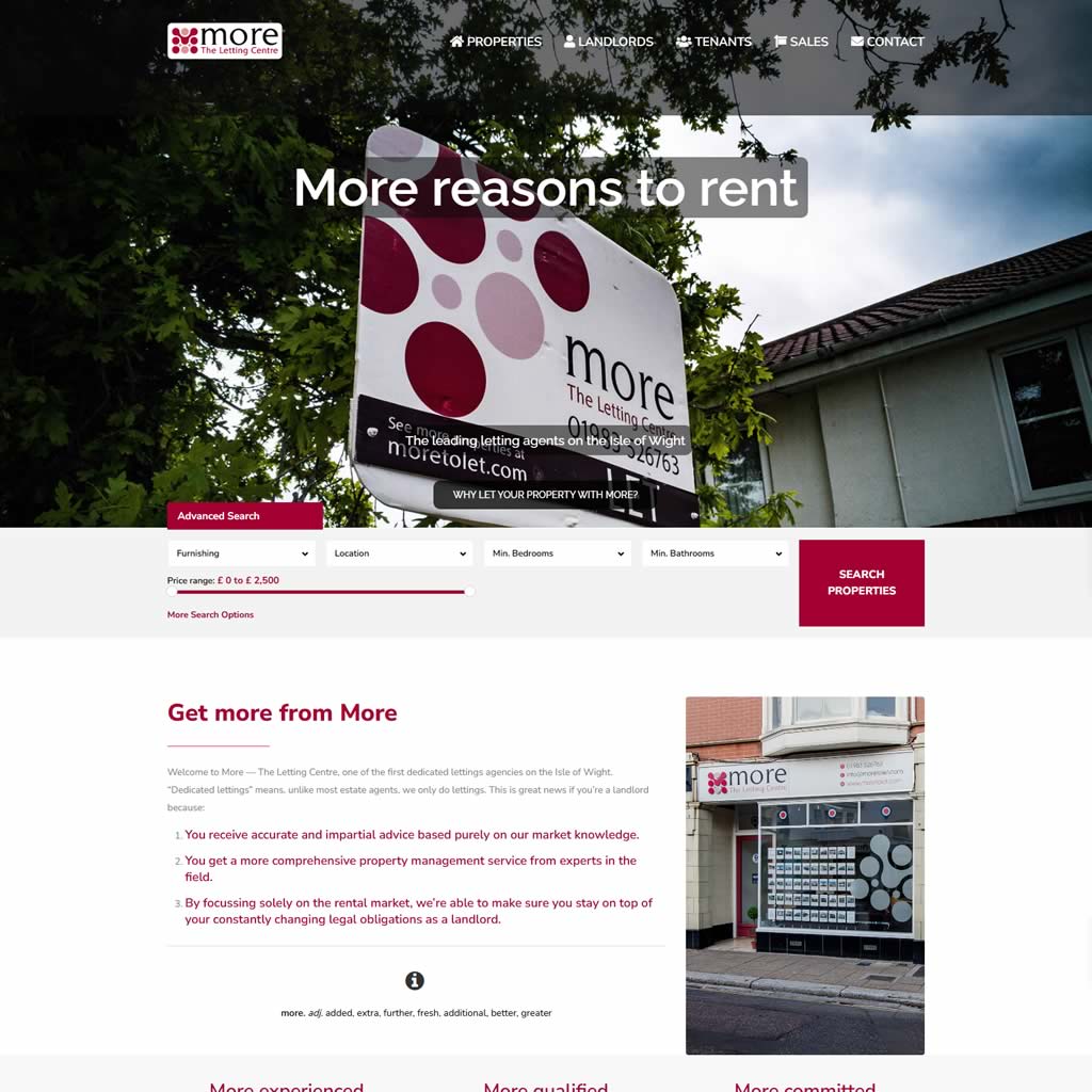 Screenshot of the More - The Letting Centre website