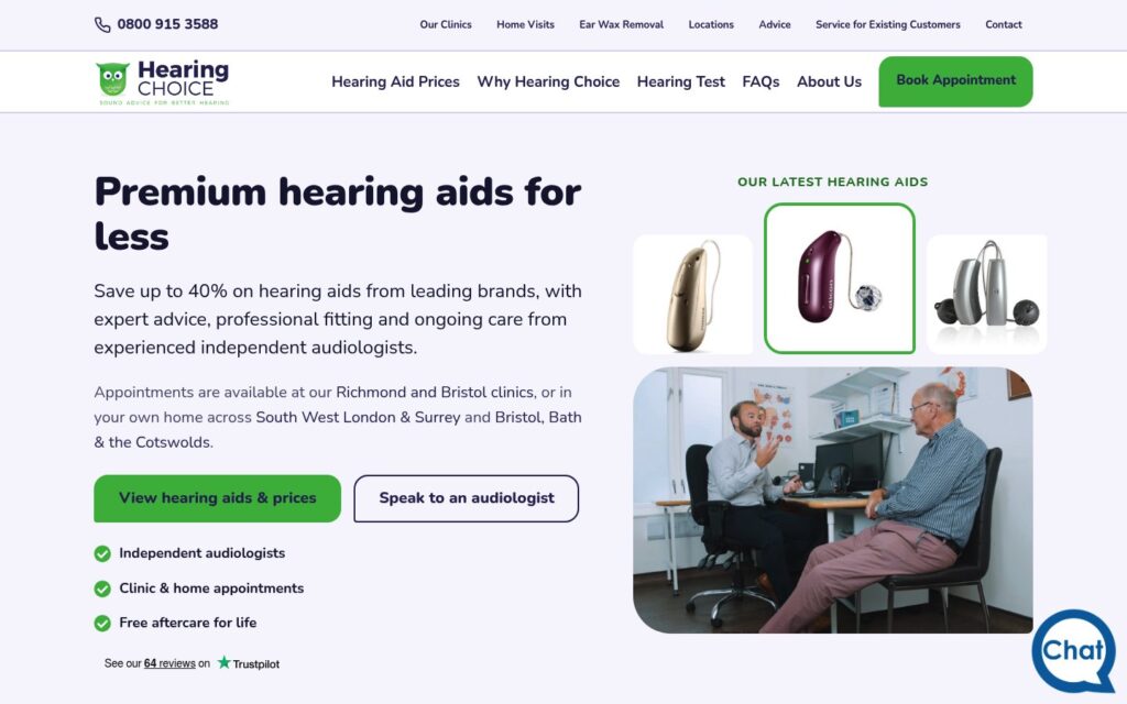 Screenshot of the Hearing Choice website