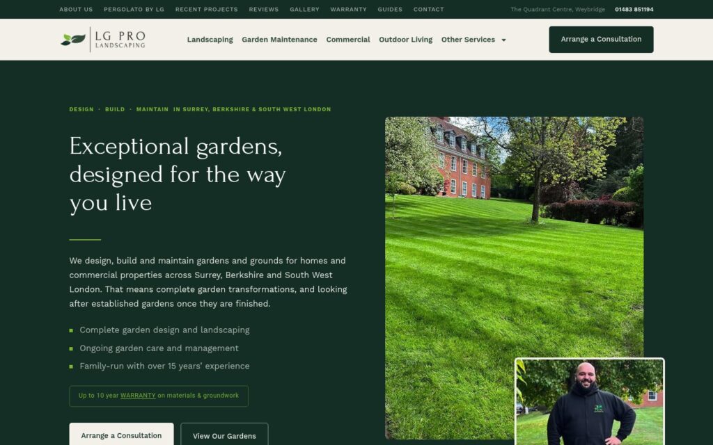 Screenshot of the LG Pro Landscaping website
